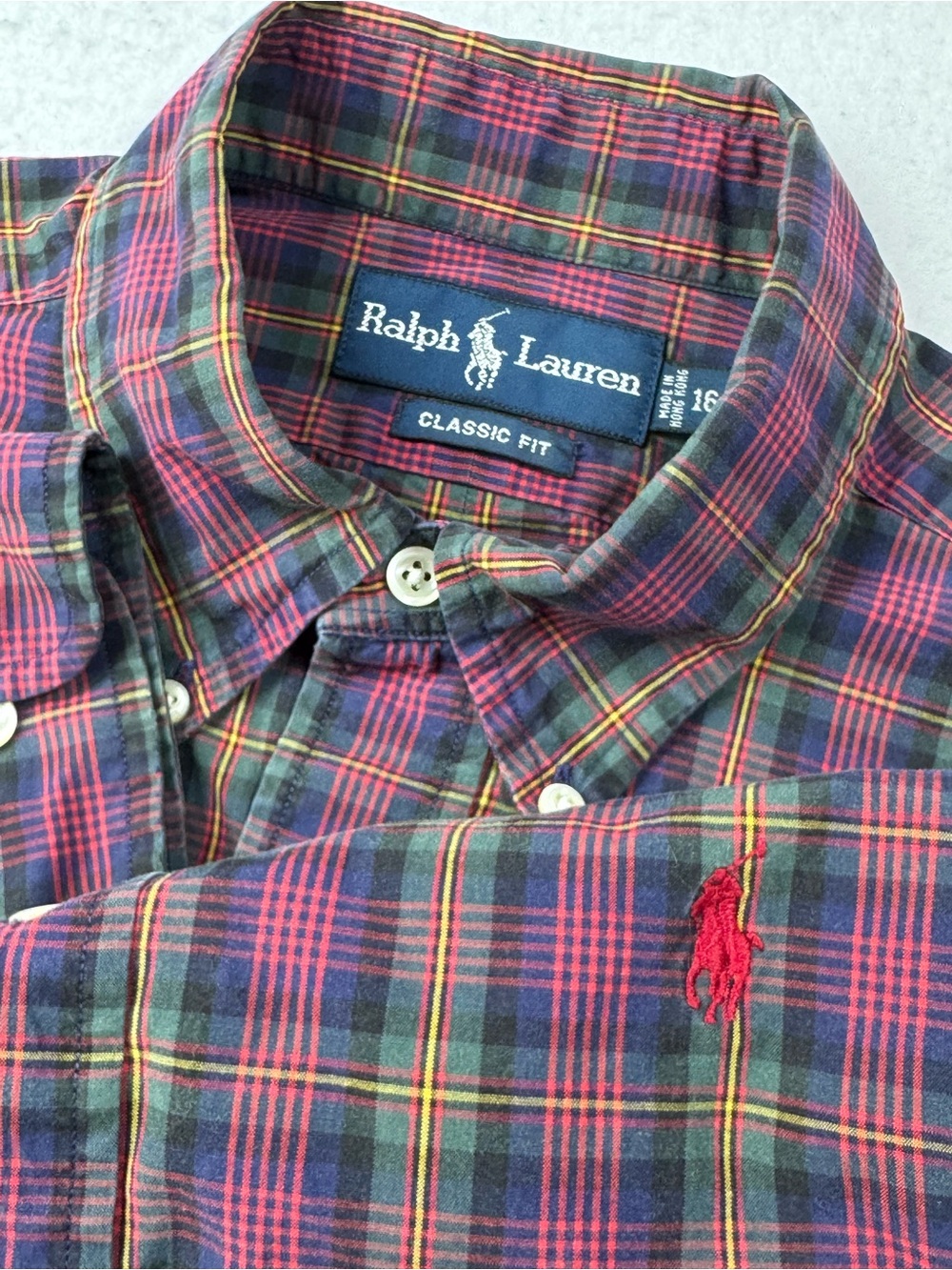 Ralph Lauren Button-Down Plaid Shirt in Red, Green & Navy